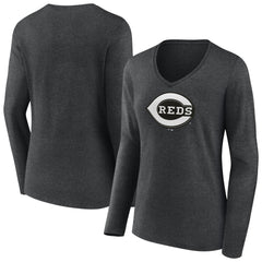 MLB Cincinnati Reds Women's Monochrome Long Sleeve V-Neck T-Shirt