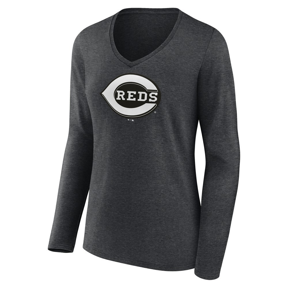 MLB Cincinnati Reds Women's Monochrome Long Sleeve V-Neck T-Shirt