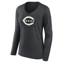 MLB Cincinnati Reds Women's Monochrome Long Sleeve V-Neck T-Shirt