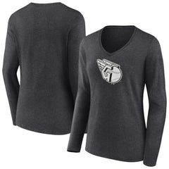 MLB Cleveland Guardians Women's Monochrome Long Sleeve V-Neck T-Shirt