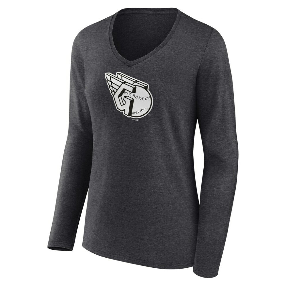 MLB Cleveland Guardians Women's Monochrome Long Sleeve V-Neck T-Shirt
