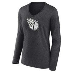 MLB Cleveland Guardians Women's Monochrome Long Sleeve V-Neck T-Shirt