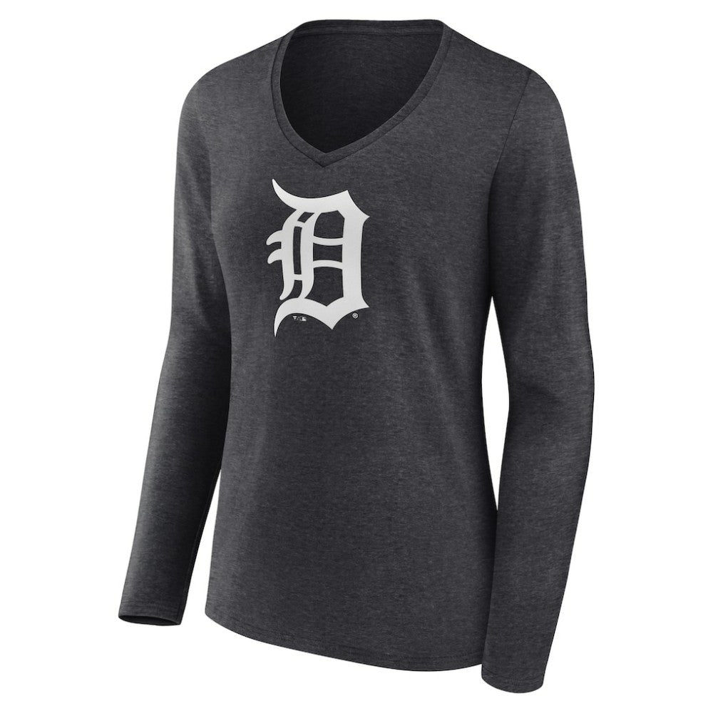 MLB Detroit Tigers Women's Monochrome Long Sleeve V-Neck T-Shirt
