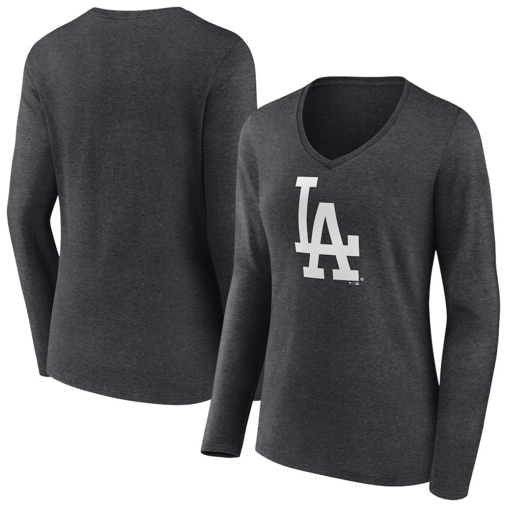MLB Los Angeles Dodgers Women's Monochrome Long Sleeve V-Neck T-Shirt