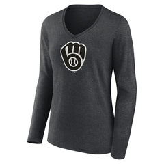 MLB Milwaukee Brewers Women's Monochrome Long Sleeve V-Neck T-Shirt