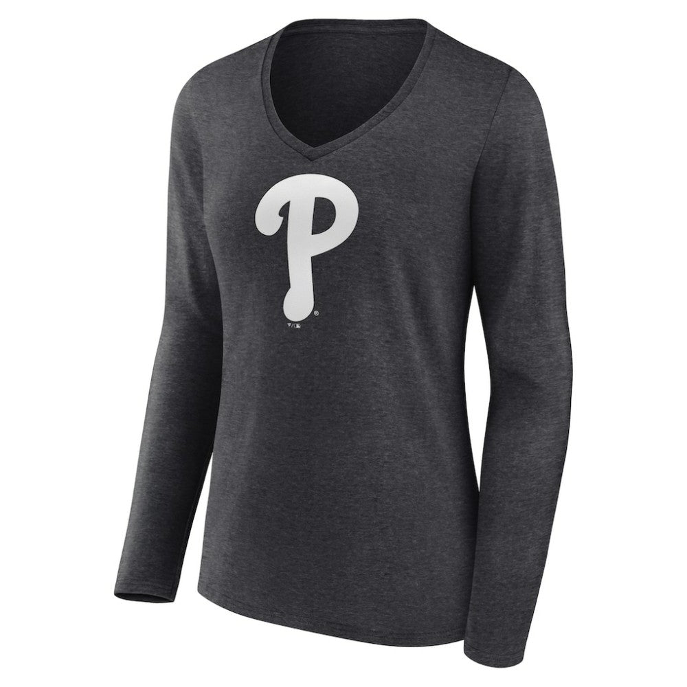 MLB Philadelphia Phillies Women's Monochrome Long Sleeve V-Neck T-Shirt