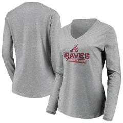 MLB Atlanta Braves Women's Evanston Stencil Long Sleeve V-Neck T-Shirt