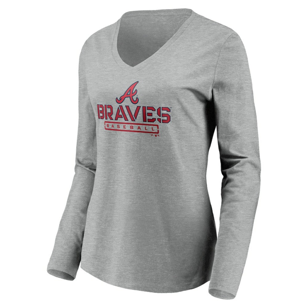 MLB Atlanta Braves Women's Evanston Stencil Long Sleeve V-Neck T-Shirt