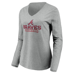 MLB Atlanta Braves Women's Evanston Stencil Long Sleeve V-Neck T-Shirt