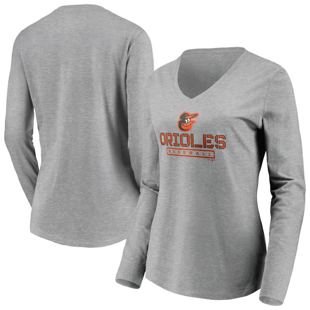 MLB Baltimore Orioles Women's Evanston Stencil Long Sleeve V-Neck T-Shirt