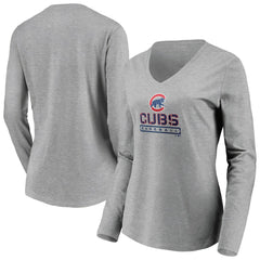 MLB Chicago Cubs Women's Evanston Stencil Long Sleeve V-Neck T-Shirt