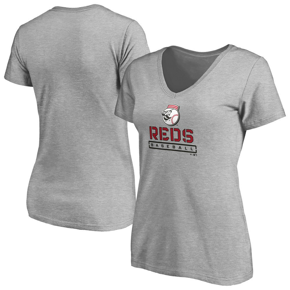 MLB Cincinnati Reds Women's Evanston Stencil V-Neck T-Shirt