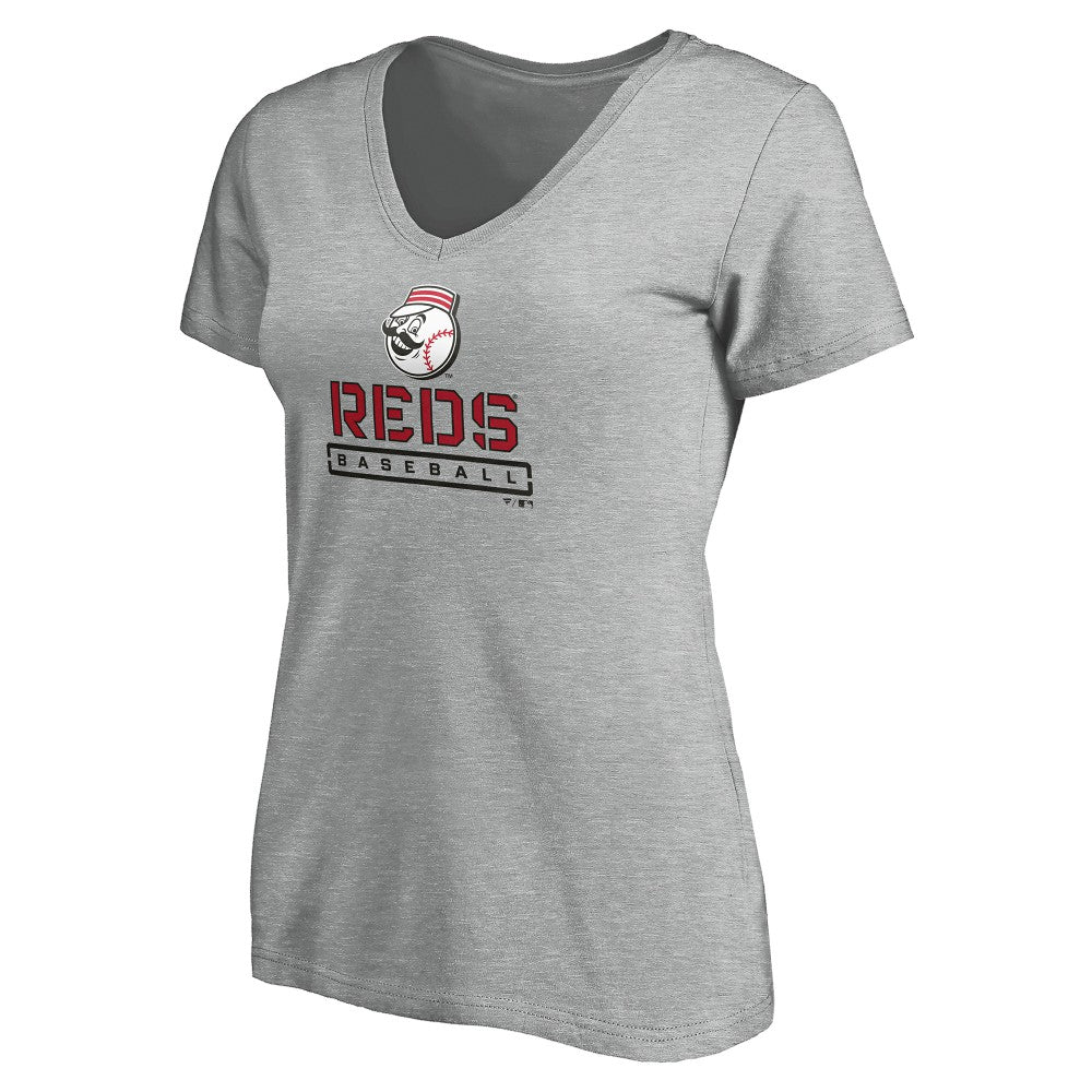 MLB Cincinnati Reds Women's Evanston Stencil V-Neck T-Shirt