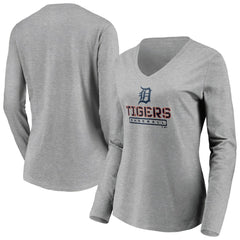 MLB Detroit Tigers Women's Evanston Stencil Long Sleeve V-Neck T-Shirt