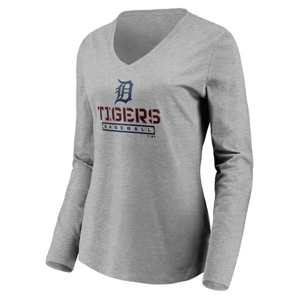 MLB Detroit Tigers Women's Evanston Stencil Long Sleeve V-Neck T-Shirt