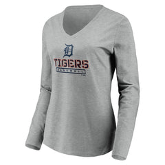 MLB Detroit Tigers Women's Evanston Stencil Long Sleeve V-Neck T-Shirt