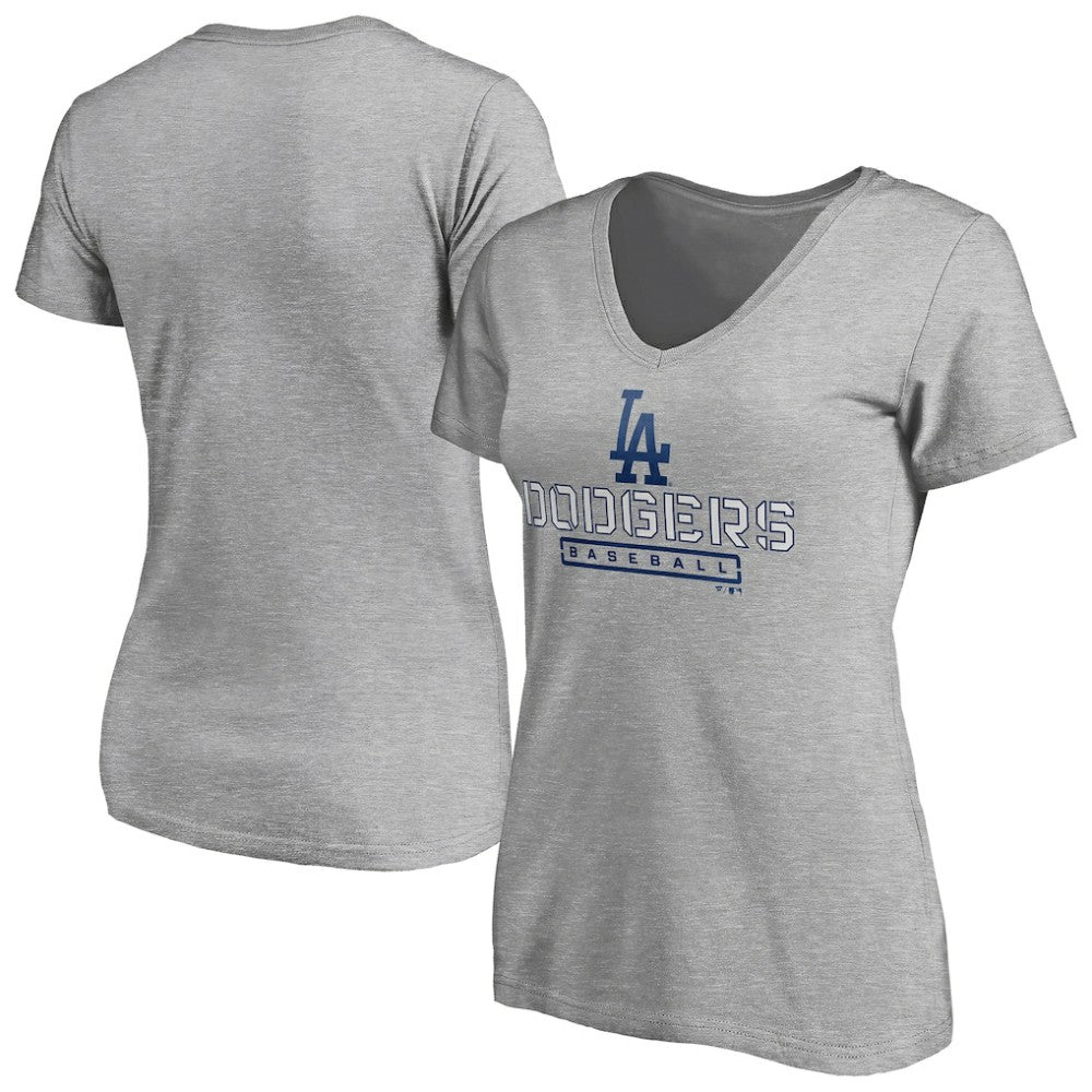 MLB Los Angeles Dodgers Women's Evanston Stencil V-Neck T-Shirt