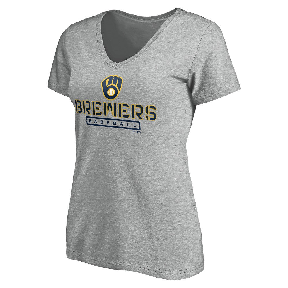 MLB Milwaukee Brewers Women's Evanston Stencil V-Neck T-Shirt