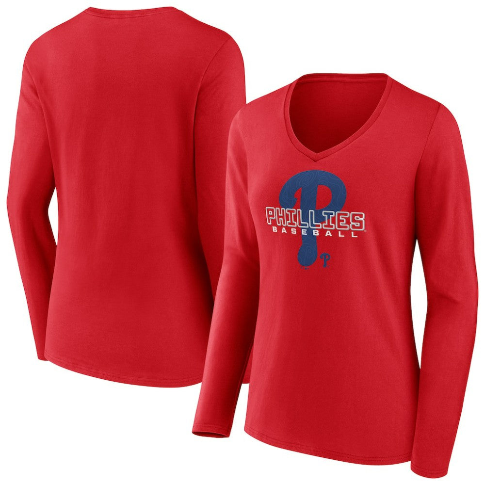 MLB Philadelphia Phillies Women's Stellar Long Sleeve V-Neck T-Shirt