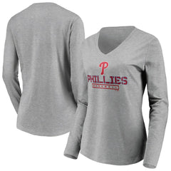 MLB Philadelphia Phillies Women's Evanston Stencil Long Sleeve V-Neck T-Shirt