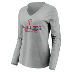MLB Philadelphia Phillies Women's Evanston Stencil Long Sleeve V-Neck T-Shirt