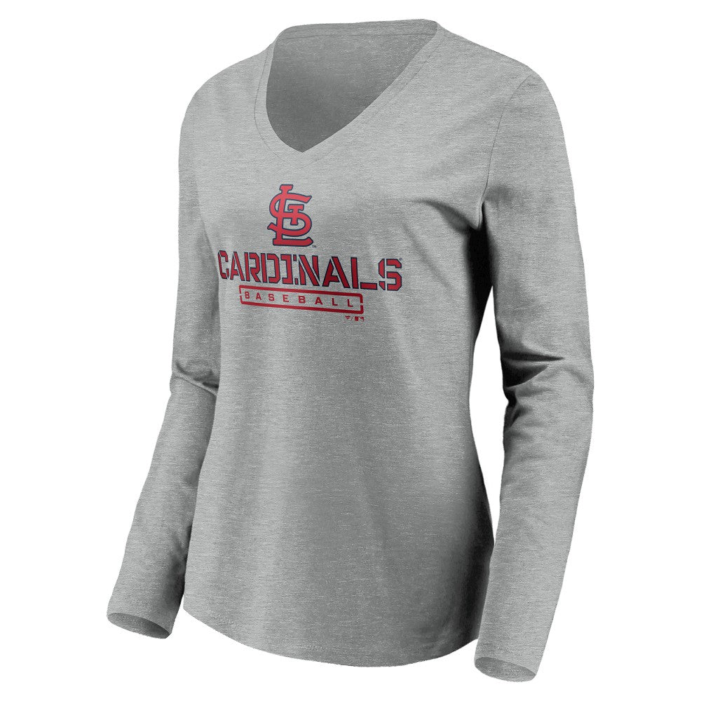 MLB St. Louis Cardinals Women's Evanston Stencil Long Sleeve V-Neck T-Shirt