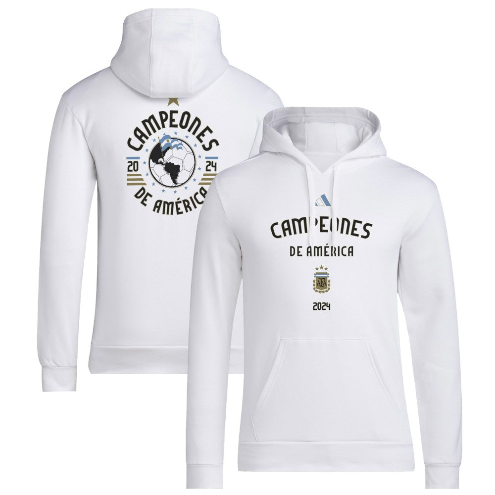 Argentina National Team 2024 Copa America Champions Pullover Hoodie - Adidas White