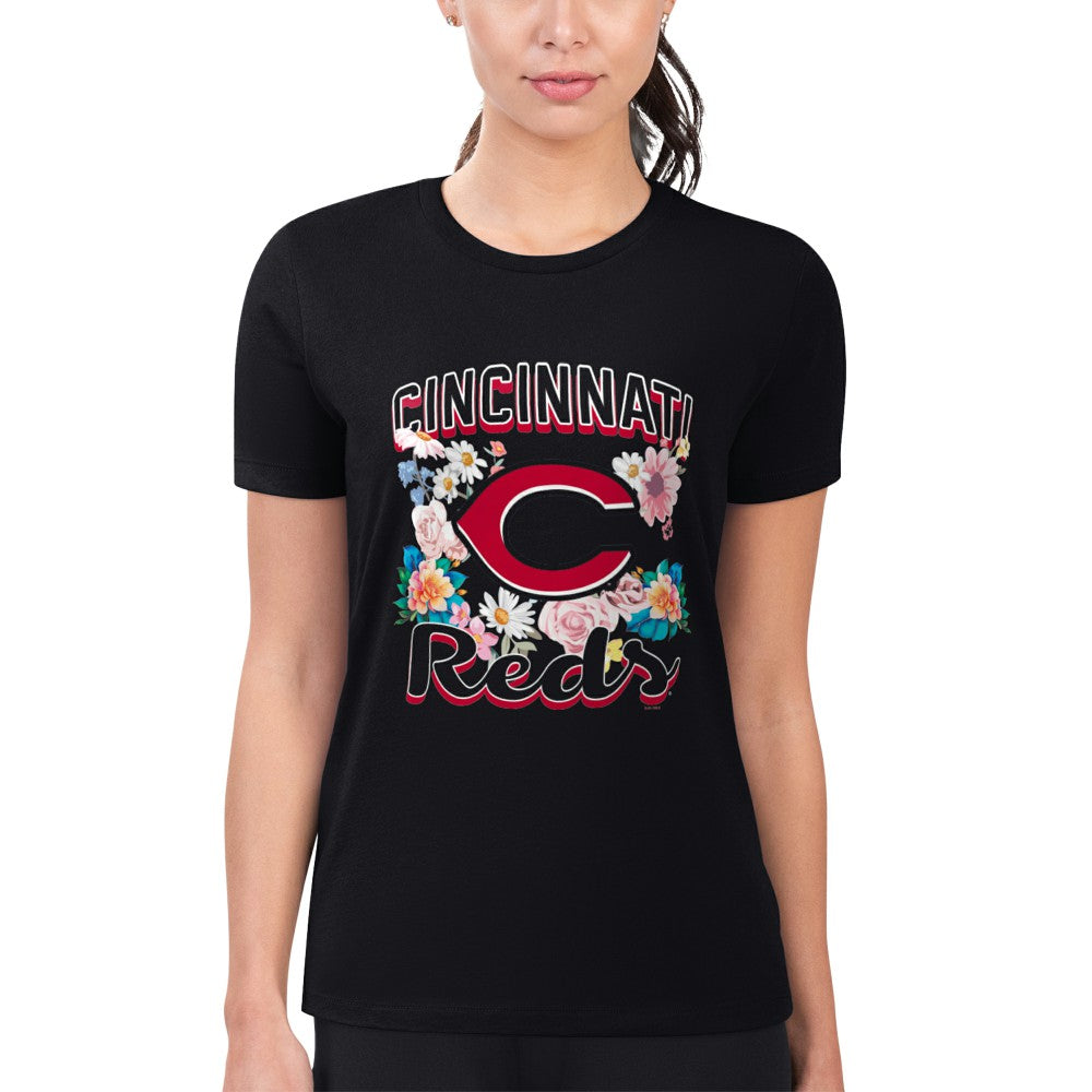 MLB Cincinnati Reds G-III 4Her by Carl Banks Women's Super-Slim Fit Lightweight Flowers Graphic T-Shirt