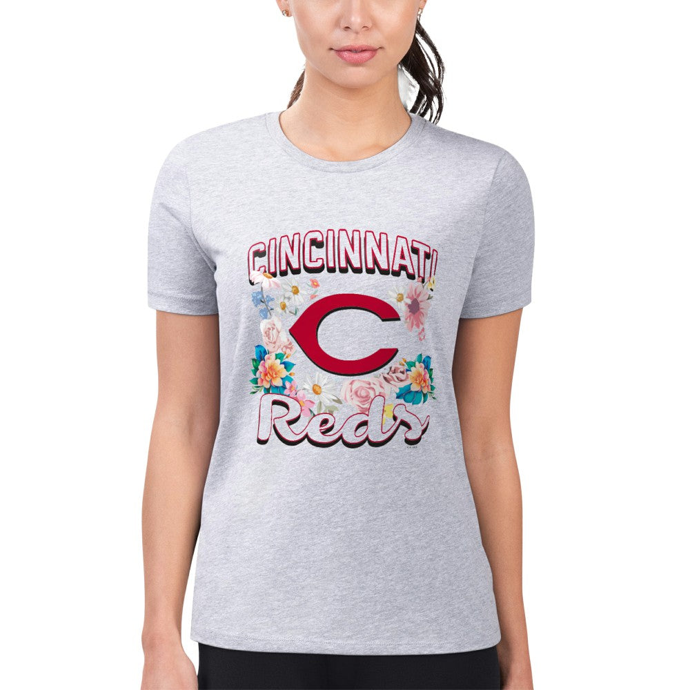 MLB Cincinnati Reds G-III 4Her by Carl Banks Women's Super-Slim Fit Lightweight Flowers Graphic T-Shirt
