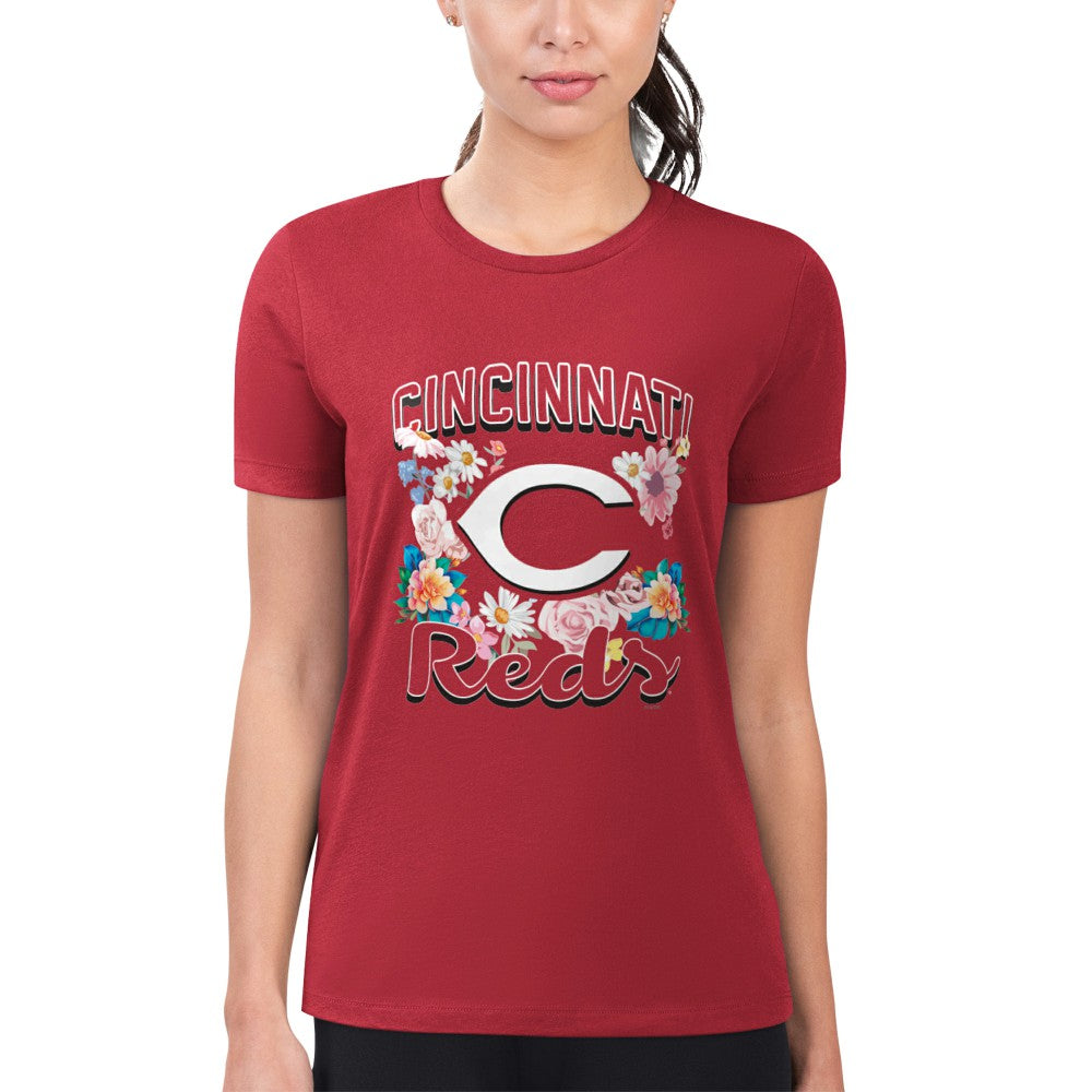 MLB Cincinnati Reds G-III 4Her by Carl Banks Women's Super-Slim Fit Lightweight Flowers Graphic T-Shirt