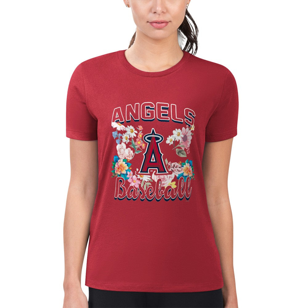 MLB Los Angeles Angels G-III 4Her by Carl Banks Women's Super-Slim Fit Lightweight Flowers Graphic T-Shirt