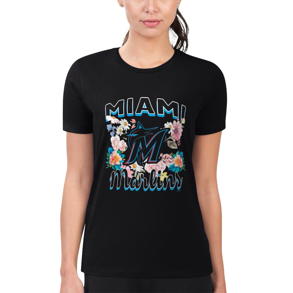 MLB Miami Marlins G-III 4Her by Carl Banks Women's Super-Slim Fit Lightweight Flowers Graphic T-Shirt