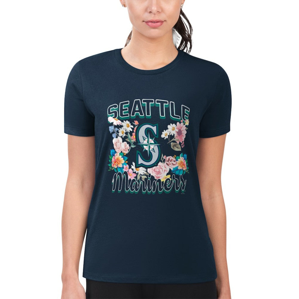 MLB Seattle Mariners G-III 4Her by Carl Banks Women's Super-Slim Fit Lightweight Flowers Graphic T-Shirt