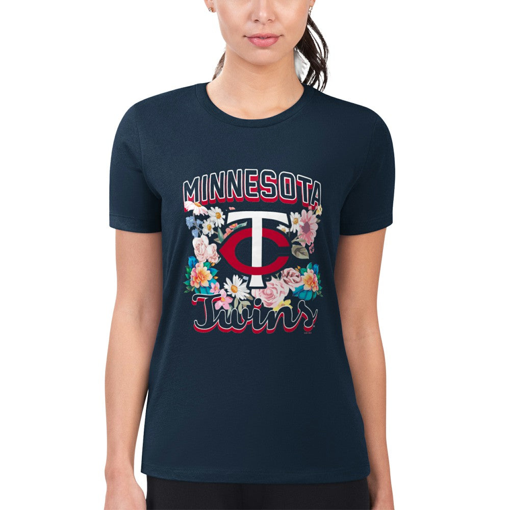 MLB Minnesota Twins G-III 4Her by Carl Banks Women's Super-Slim Fit Lightweight Flowers Graphic T-Shirt
