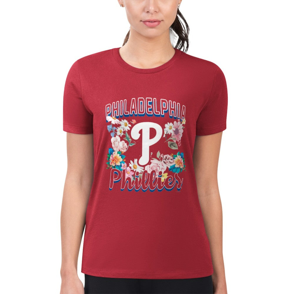 MLB Philadelphia Phillies G-III 4Her by Carl Banks Women's Super-Slim Fit Lightweight Flowers Graphic T-Shirt