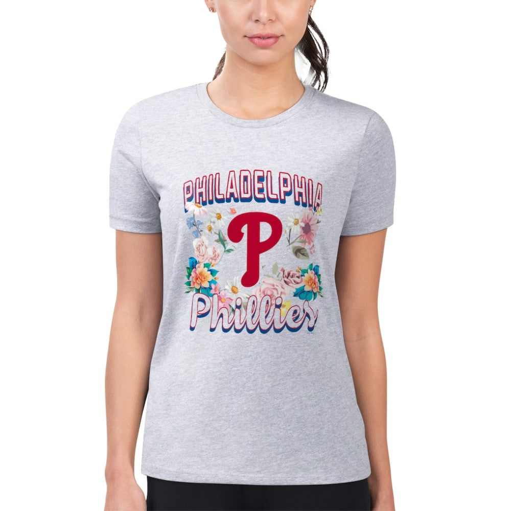 MLB Philadelphia Phillies G-III 4Her by Carl Banks Women's Super-Slim Fit Lightweight Flowers Graphic T-Shirt
