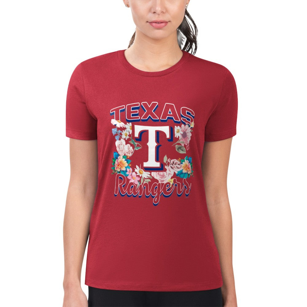 MLB Texas Rangers G-III 4Her by Carl Banks Women's Super-Slim Fit Lightweight Flowers Graphic T-Shirt
