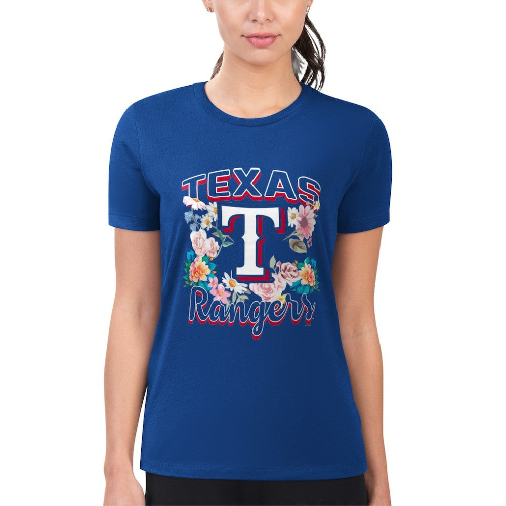 MLB Texas Rangers G-III 4Her by Carl Banks Women's Super-Slim Fit Lightweight Flowers Graphic T-Shirt