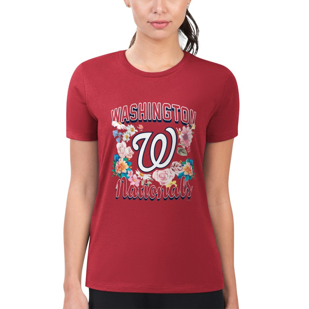 MLB Washington Nationals G-III 4Her by Carl Banks Women's Super-Slim Fit Lightweight Flowers Graphic T-Shirt