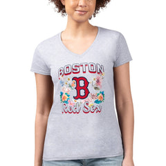 MLB Boston Red Sox G-III 4Her by Carl Banks Women's Super-Slim Fit Lightweight Flowers Graphic V-Neck T-Shirt