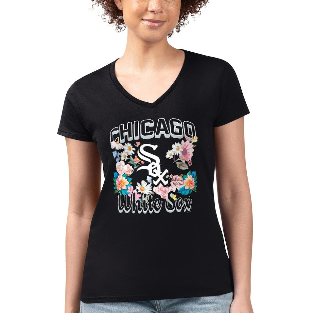 MLB Chicago White Sox G-III 4Her by Carl Banks Women's Super-Slim Fit Lightweight Flowers Graphic V-Neck T-Shirt