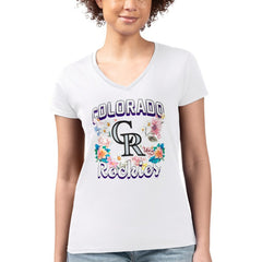 MLB Colorado Rockies G-III 4Her by Carl Banks Women's Super-Slim Fit Lightweight Flowers Graphic V-Neck T-Shirt