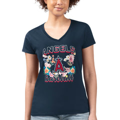 MLB Los Angeles Angels G-III 4Her by Carl Banks Women's Super-Slim Fit Lightweight Flowers Graphic V-Neck T-Shirt