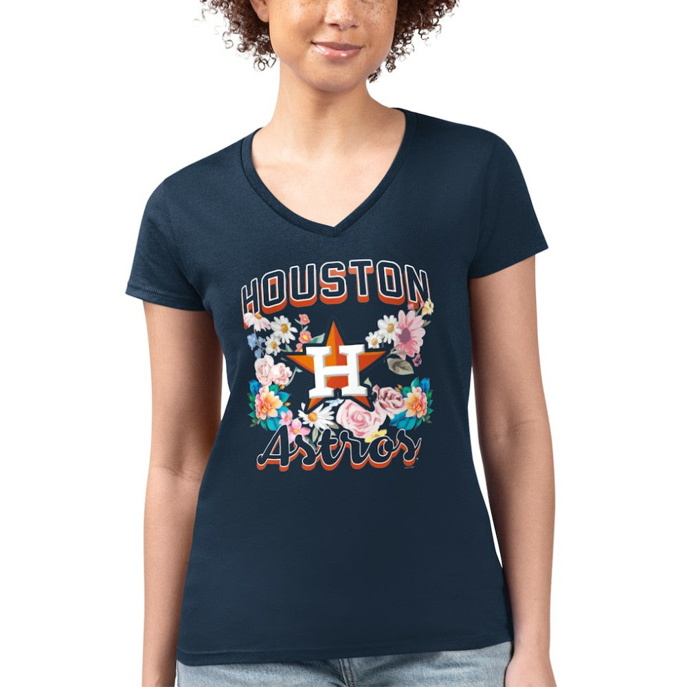 MLB Houston Astros G-III 4Her by Carl Banks Women's Super-Slim Fit Lightweight Flowers Graphic V-Neck T-Shirt