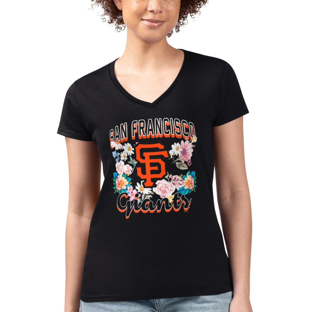 MLB San Francisco Giants G-III 4Her by Carl Banks Women's Super-Slim Fit Lightweight Flowers Graphic V-Neck T-Shirt