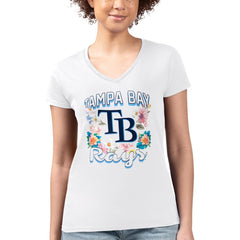 MLB Tampa Bay Rays G-III 4Her by Carl Banks Women's Super-Slim Fit Lightweight Flowers Graphic V-Neck T-Shirt