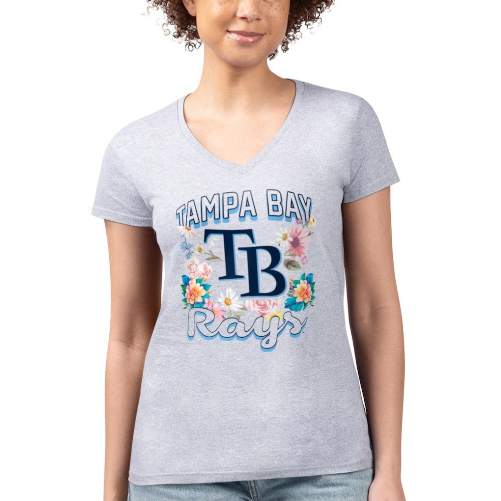 MLB Tampa Bay Rays G-III 4Her by Carl Banks Women's Super-Slim Fit Lightweight Flowers Graphic V-Neck T-Shirt