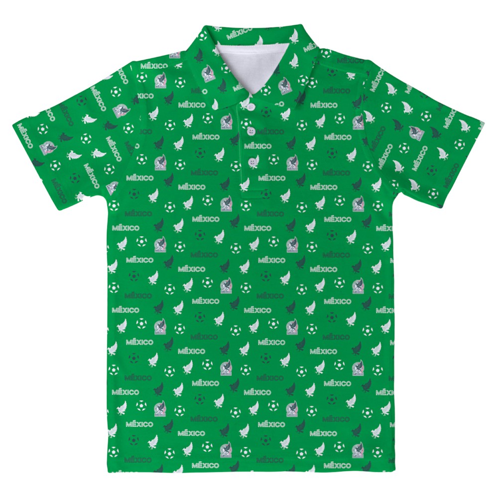 Mexico National Team Vive La Fete Youth All-Over Print Polo -  Green