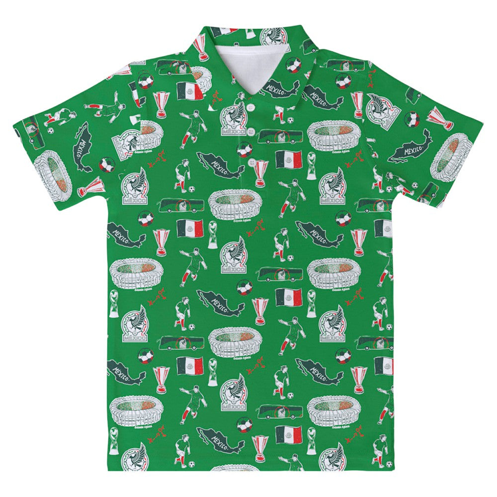 Mexico National Team Vive La Fete Youth Impressions Artwork Polo -  Green