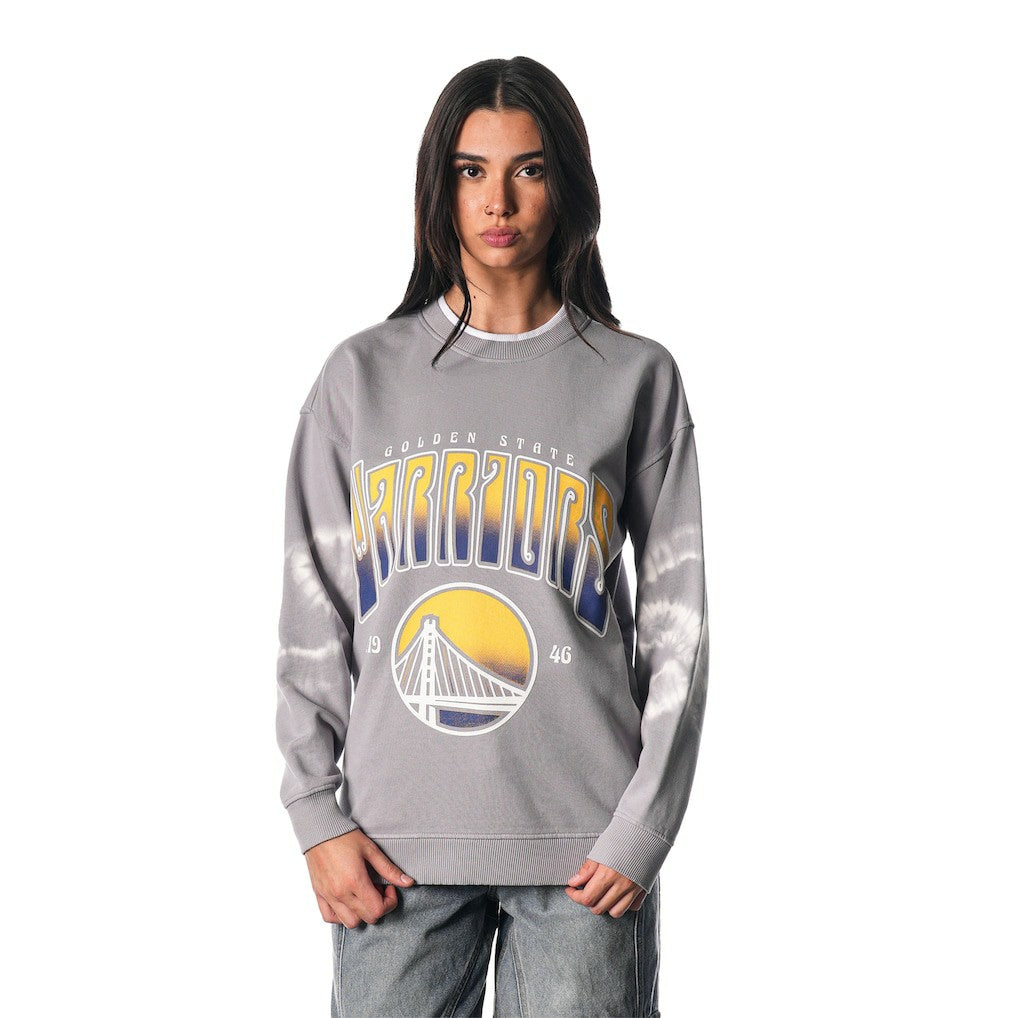 NBA Golden State Warriors The Wild Collective Women's Bleached Tie-Dye Pullover Sweatshirt sale
